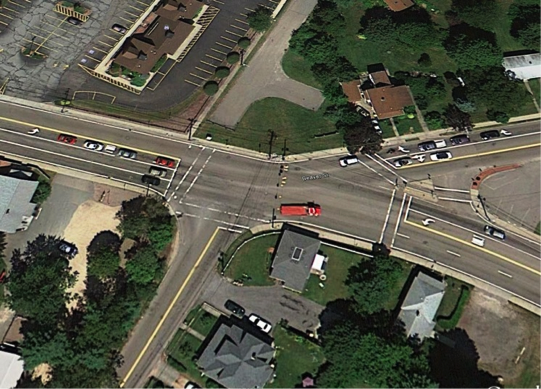 Aerial photograph of West Central Street at Beaver Street.